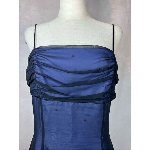 Vintage Celestial 90s Morgan & Co Formal Dress Blue Mesh Stars Whimsigoth Prom - Picture 5 of 11